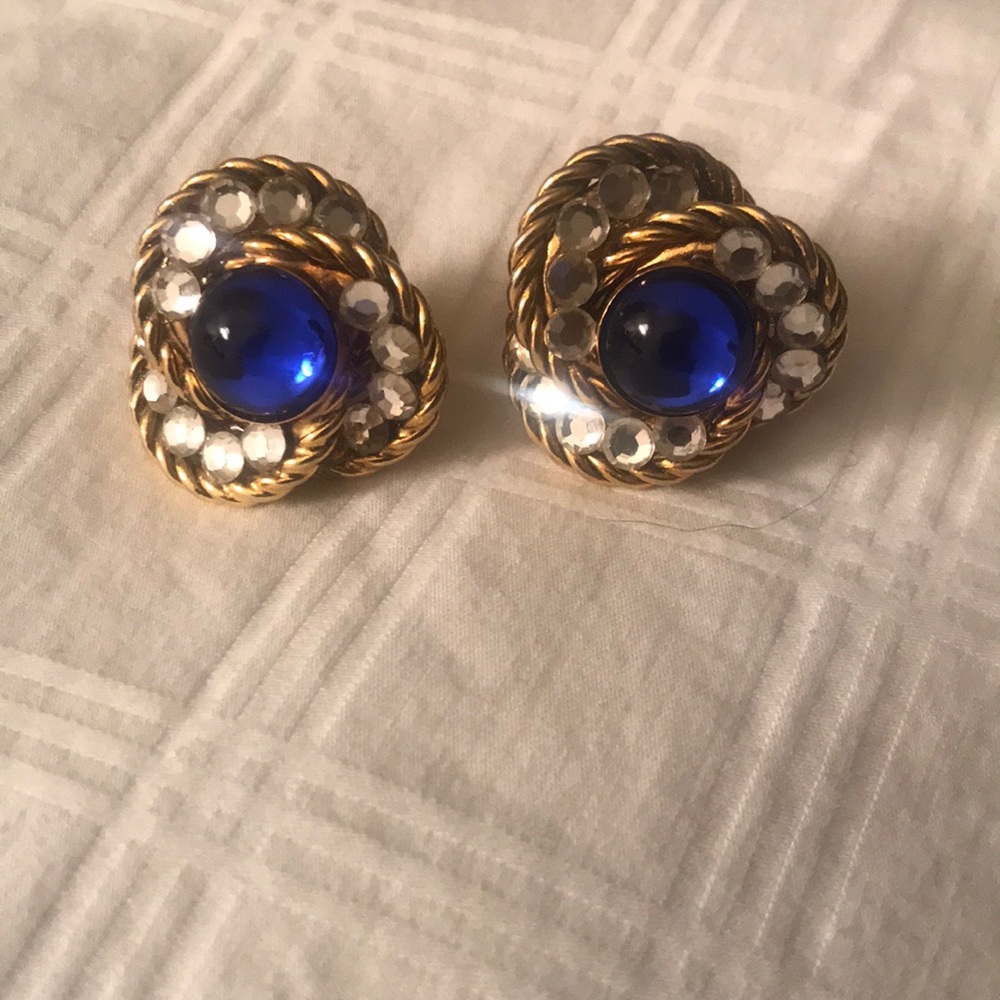 Clip On Royal Blue Diamond Stud Earrings